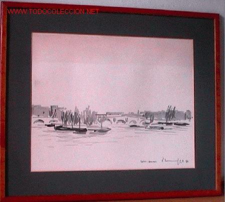 Arte: 660.- ACUARELA 61x52 ,,,PUENTE DE RIO,,, VERT GALAN