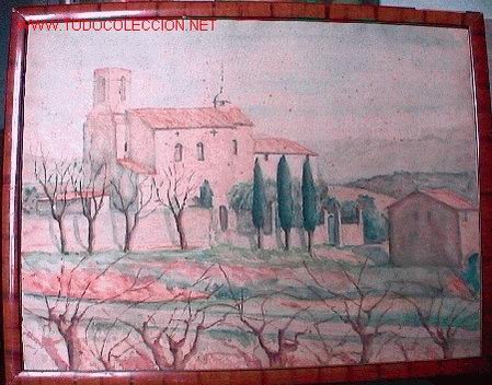 Arte: 570.- ACUARELA 69x54 ,,,Iglesia Cementerio,,, J.MUTESA