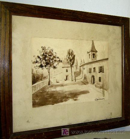 Arte: 1200.- ACUARELA 35x40 ,,,PLAZA PUEBLO,,, CABRER