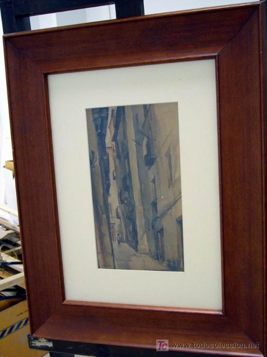 Arte: 1290.- ACUARELA 56x44 ENMARCADA ,,,CALLE ESTRECHA,,, GUMERSINDO S&Aacute;INZ DE MORALES