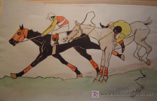 Arte: CURIOSA ACUARELA. CARICATURA CON MOTIVO ECUESTRE. Autor: E. MESTRE, 1911