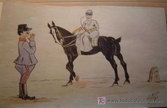 Arte: CURIOSA ACUARELA. CARICATURA CON MOTIVO ECUESTRE. Autor: E. MESTRE, 1911