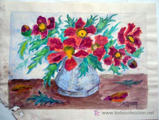 Arte: 1323.- ACUARELA S/PAPEL 24x32 ,,,JARRON CON FLORES,,, A.MASSONI