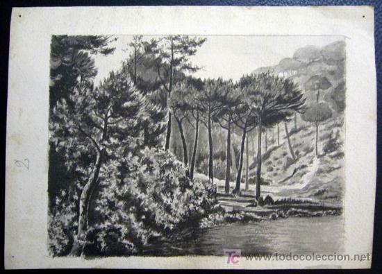 Arte: 1374.- ACUARELA EN NEGRO  15x20 ,,, PAISAJE,,, ATRIBUIDO S.AMARGANT