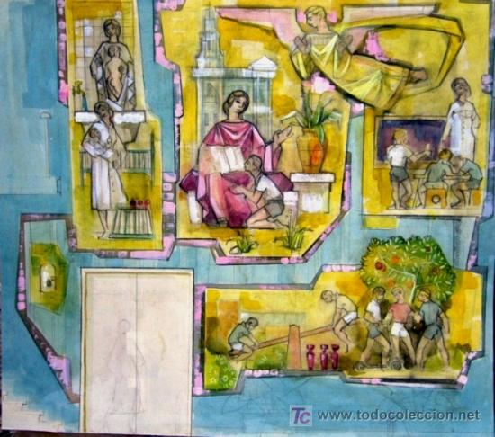 Kunst: 1586.- ACUARELA 46x52 ,,, BOCETO MURAL ,,, ATRIBUIDO A ISIDRE R. DE CASAS