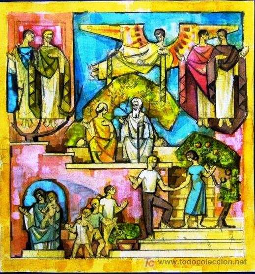 Kunst: 1591.- ACUARELA 37x35 ,,, BOCETO MURAL ,,, ATRIBUIDO A ISIDRE R. DE CASAS