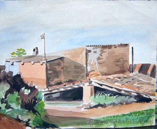 Art: 1842.- Acuarela 25x31. Casa pueblo. G.PASCUAL