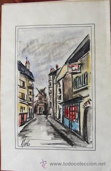 Arte: 2049.- Pastel y acuarela 32x49. MOEB. Calle con edificio Molino. - Foto 1