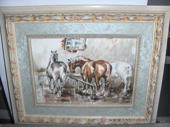 Kunst: Estupenda acuarela - Caballos - Firmado Pilar - 4-11-93 - Medida mancha 32 x 24 cm. marco 50x40 CM.