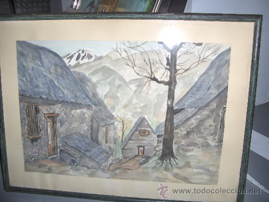Arte: Paisaje casas - Acuarela Medida acuarela 47 x 31 + marco.