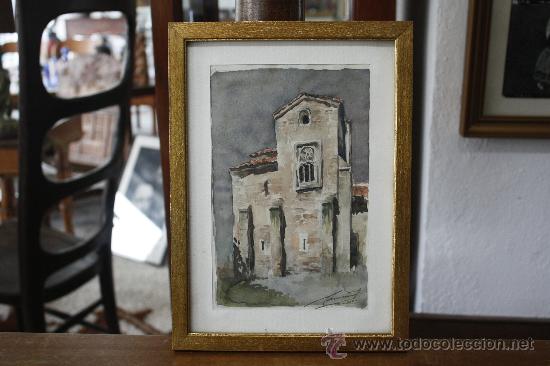 Art: ACUARELA (13.5 X 21) IGLESIA DE SAN MIGUEL DE LILLO, ASTURIAS. 1925. FIRMADA.