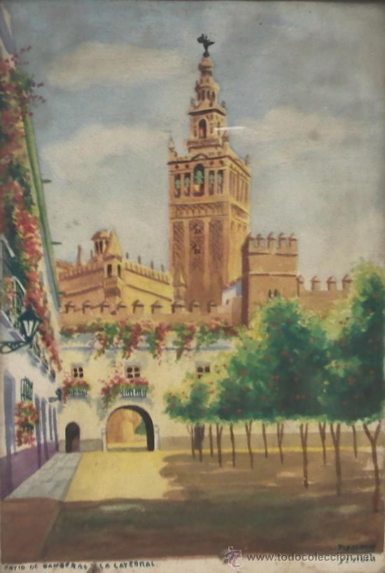 Kunst: Acuarela de la catedral de Sevilla, firmada Florencia o Florencio