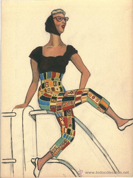 Arte: Mujer sentada con pantal&oacute;n estampado - Foto 1