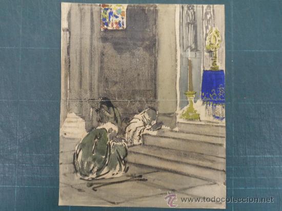 Arte: ANONIMO. REZANDO FRENTE AL ALTAR. - Foto 1