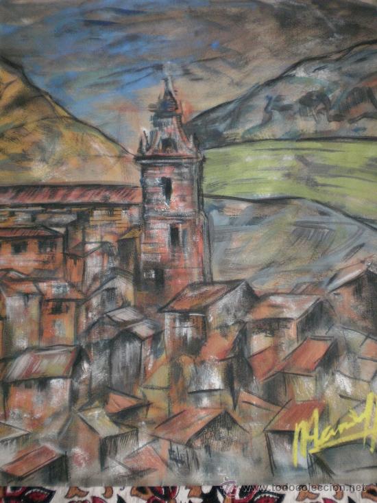 Arte: Dibujo tecnica mixta ceras y acuarela firmado a&ntilde;os 60