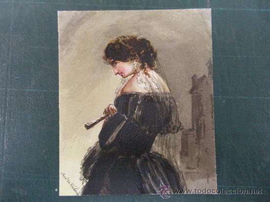 Arte: JOSE DE VELASCO. DAMA CON ABANICO. - Foto 1