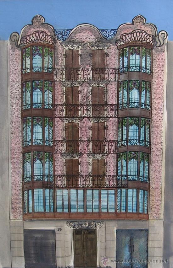 Arte: Esther Castells - T&eacute;cnica mixta sobre papel - 42 x 30 cm - edificio. - Foto 1