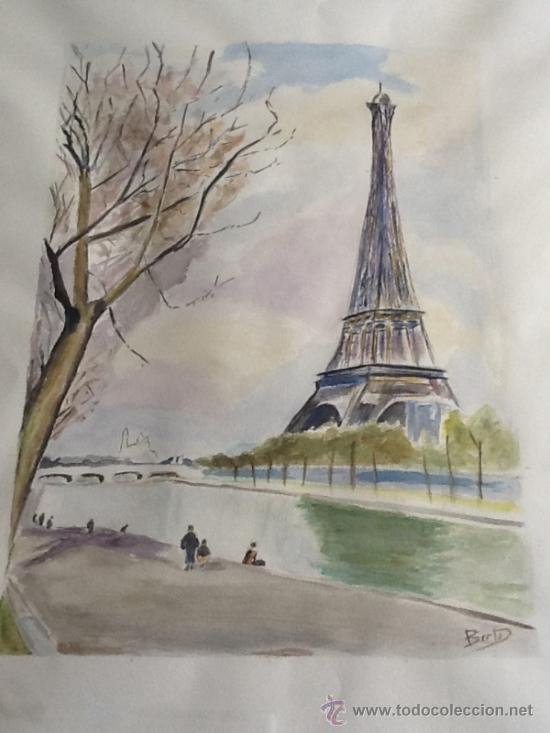 Arte: Acuarela firmada BERTO: Tour Eiffel - Foto 2