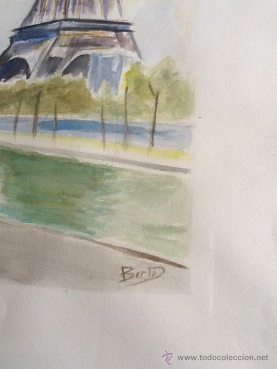 Arte: Acuarela firmada BERTO: Tour Eiffel - Foto 3