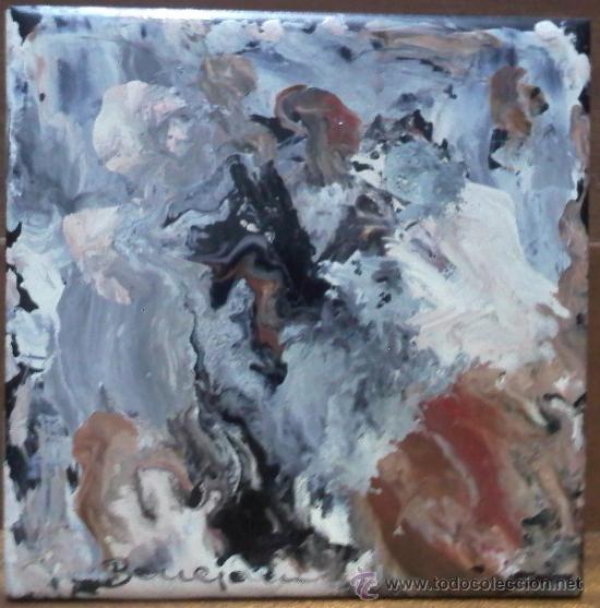 Arte: Acr&iacute;lico sobre azulejo firmado Benejan Con sello detr&aacute;s de la galer&iacute;a Procer