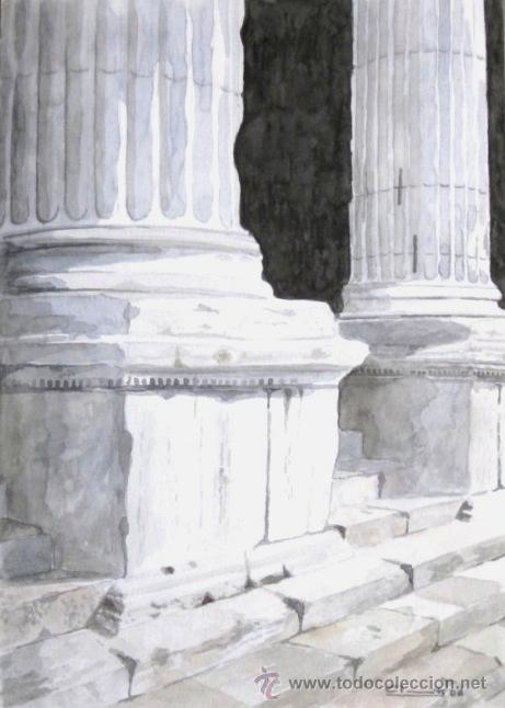 acuarela de detalle de ruinas templo romano, 42 - Buy Contemporary  watercolors of the XX century on todocoleccion