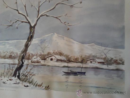 Arte: acuarela de larra titulada, nieve en el urumea,medidas 50x37 cms,tiene a&ntilde;os, firmada