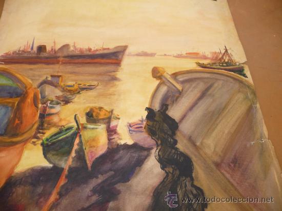 Arte: Anonimo. Acuarela representando un puerto. - Foto 2