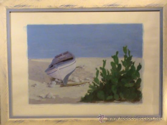 Kunst: Acuarela firmada a l&aacute;piz Salvo- Barca in Secod - 69x48,5