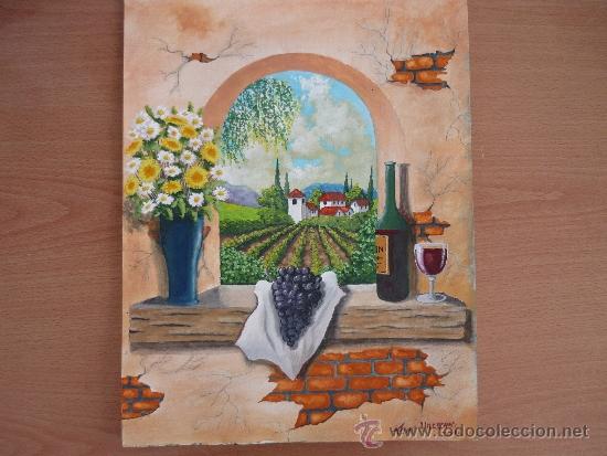 Arte: ACURELA VI&Ntilde;AS Y VINO. FIRMADO TONY HILLMAN 2011. MEDIDAS 30X40.