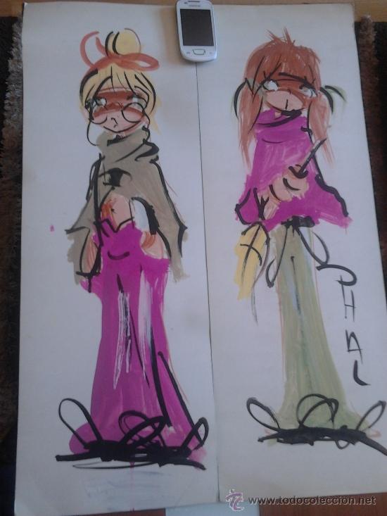 Arte: Acuarela  2 de los a&ntilde;os 60 en pareja una firmada a la derecha de 75 X 26,5 cm