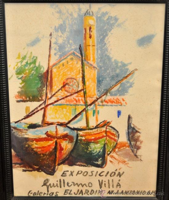 Arte: CARTEL ORIGINAL PINTADO PARA UNA EXPOSICION DEL ARTISTA GUILLERMO VILL&Aacute;