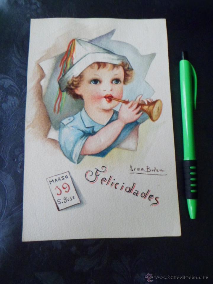 Arte: PRECIOSA ACUARELA A&Ntilde;OS 40 DE IRMA BOLEA - DIBUJO 19 X 12 CM - NI&Ntilde;O - MBE