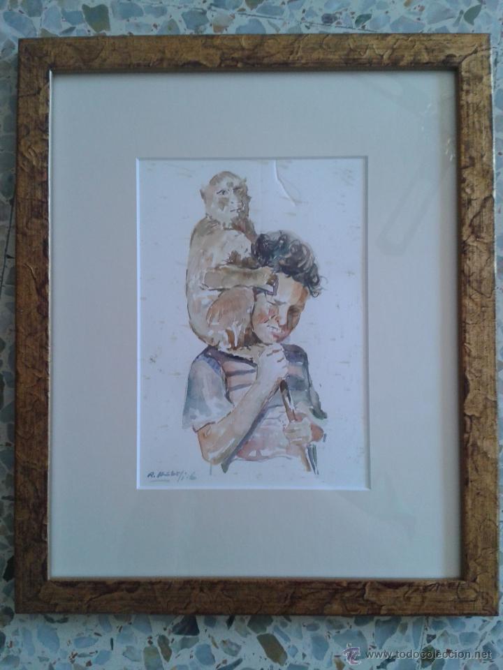 Arte: Ni&ntilde;o con macaco, Sidi Ifni. Firmado