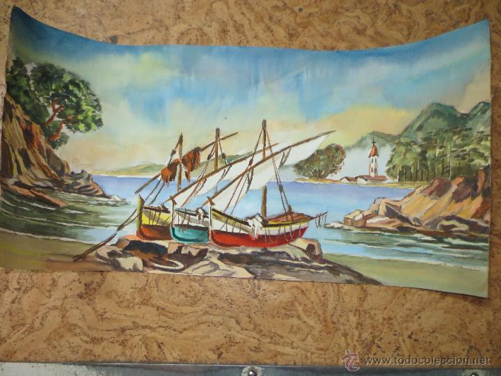 Arte: acuarela original. barcos. lago. - Foto 1
