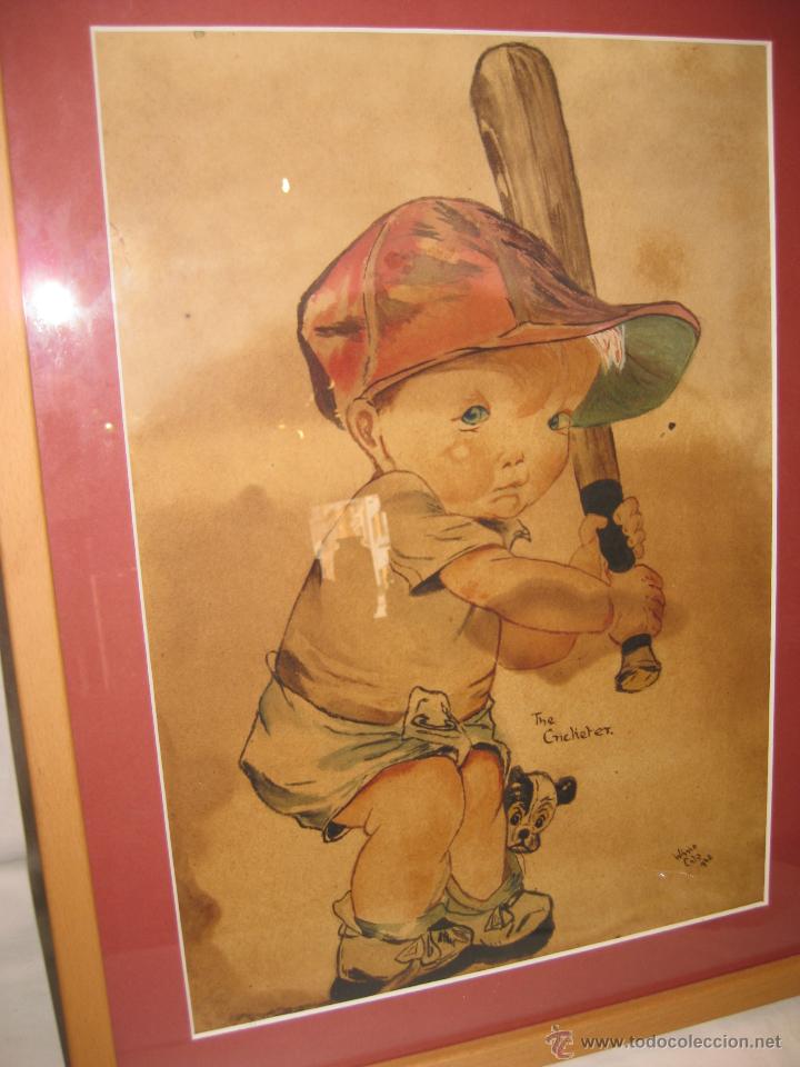 Arte: DIBUJO TINTA CHINA Y ACUARELA. EL JUGADOR DE CRICKET. 1922