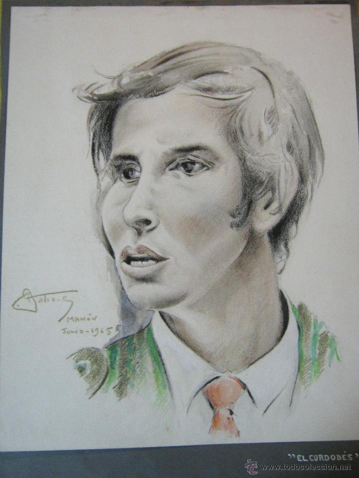 Arte: 40 cm - a&ntilde;o 1965 . Retrato acuarela TAUROMAQUIA - Torero Matador - firmado