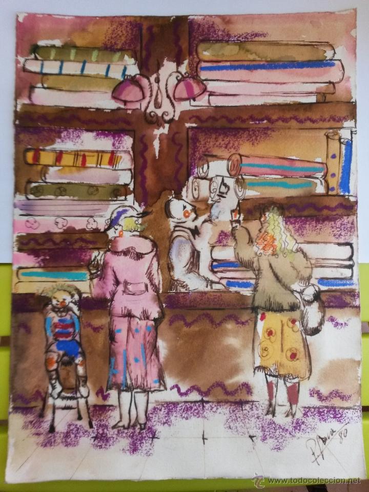 Art: Acuarela firmada de 33 x 24,4 cms creo que pintor gallego