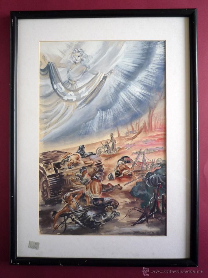 Arte: LA GUERRA. GOUACHE ORIGINAL DE MONTSERRAT BARTA. 1906-1988. ENMARCADO