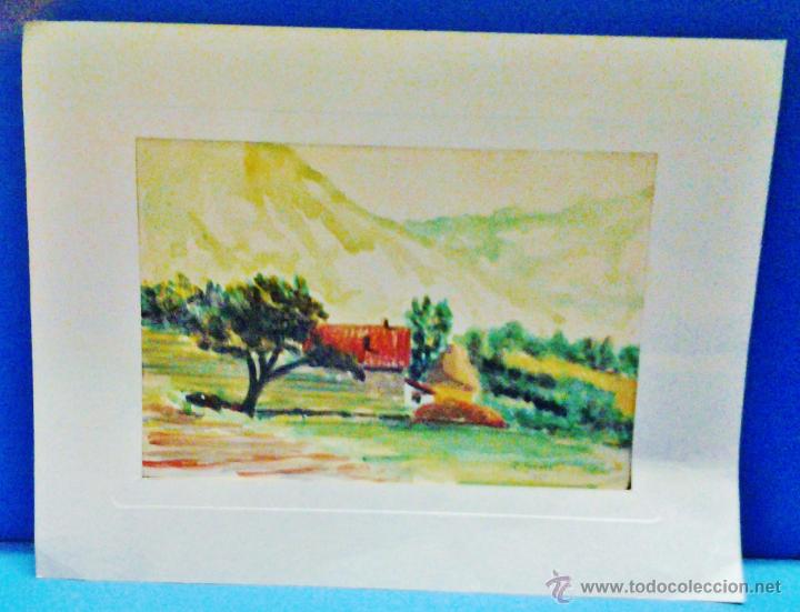 Arte: acuarela original - paisaje - aut. p. gra&ntilde;en o - con passe-partout - ver foto detalle - a&ntilde;o 1954