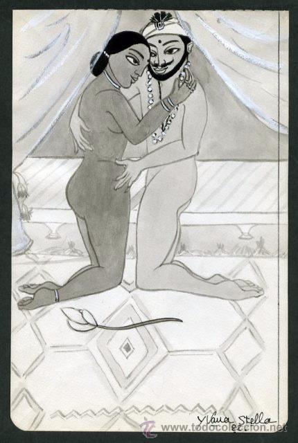 Arte: Firma *Yvana Stella 82* Motivos t&aacute;ntricos. Lote 7 dibujos. Meds: 140x215 mm.