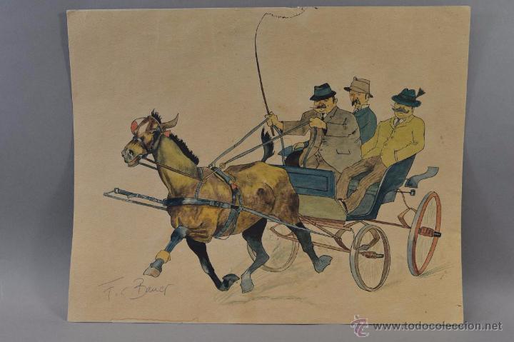 Kunst: Acuarela Carruaje con dos pasajeros