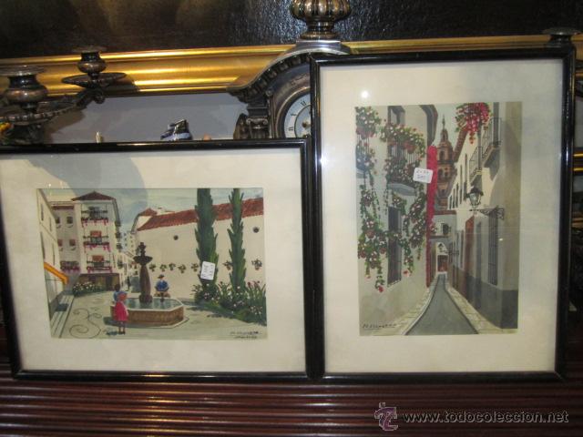 Kunst: Antigua pareja de acuarelas firmadas.