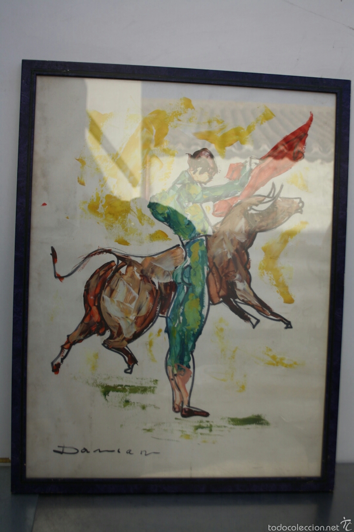 Kunst: Acuarela taurina firmada Damian. 54 x 69 cm