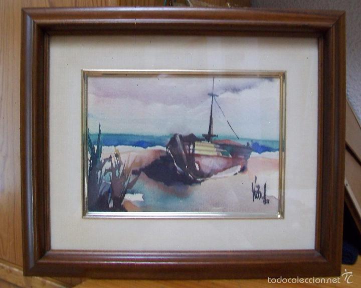 Arte: Acuarela barca en playa Vidal,83.