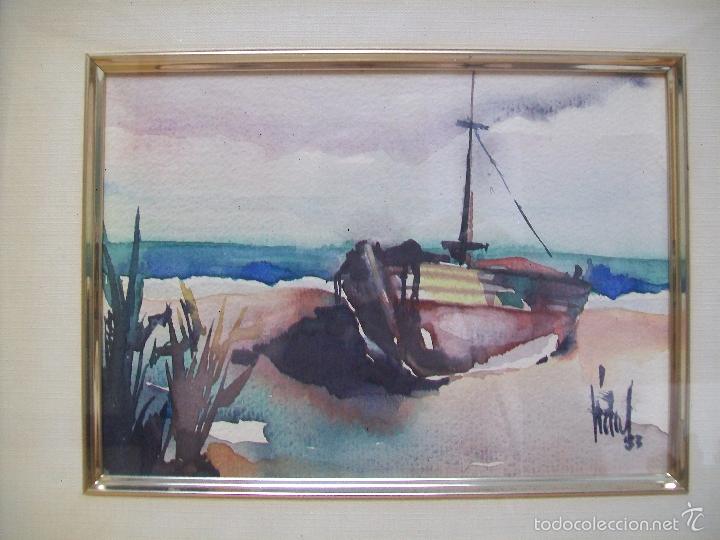 Arte: Acuarela barca en playa Vidal,83. - Foto 2