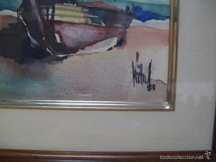 Arte: Acuarela barca en playa Vidal,83. - Foto 3