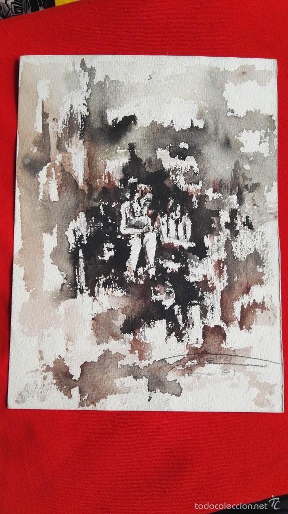 Arte: ACUARELA-CARB&Oacute;N DESNUDOS FEMENINOS, FIRMADA CUELLAR, 24'5CM X 18'5 CM, EROTISMO.1981