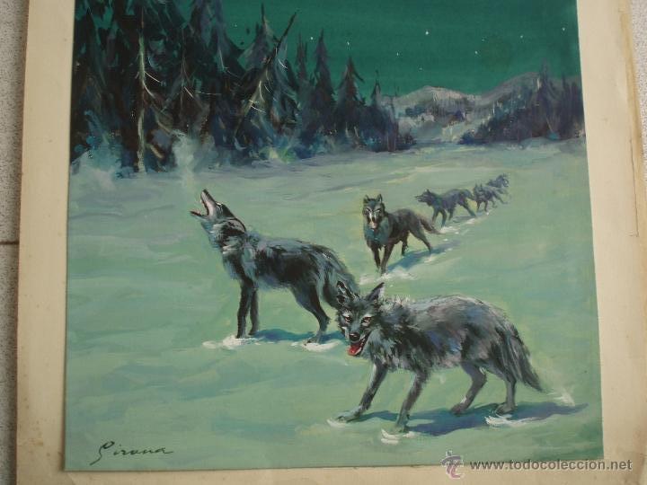 Arte: Pintura original de Girona . Lobos - Foto 1