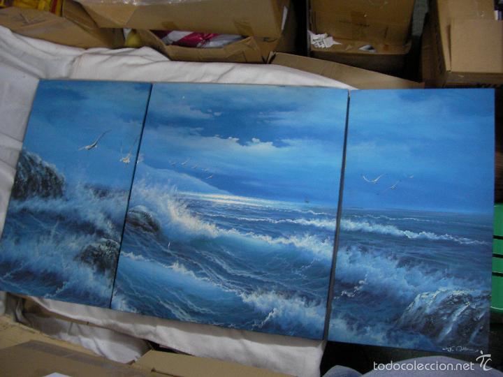 Arte: CUADRO ORIGINAL EN TRIPTICO - MARINA EN TRES LIENZOS - Foto 2