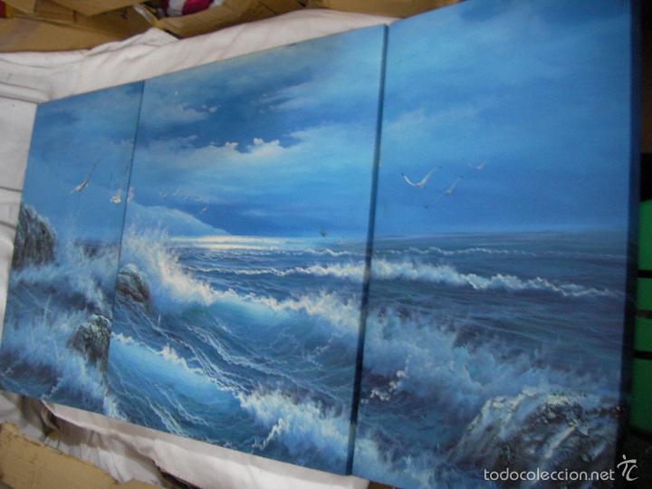 Arte: CUADRO ORIGINAL EN TRIPTICO - MARINA EN TRES LIENZOS - Foto 7